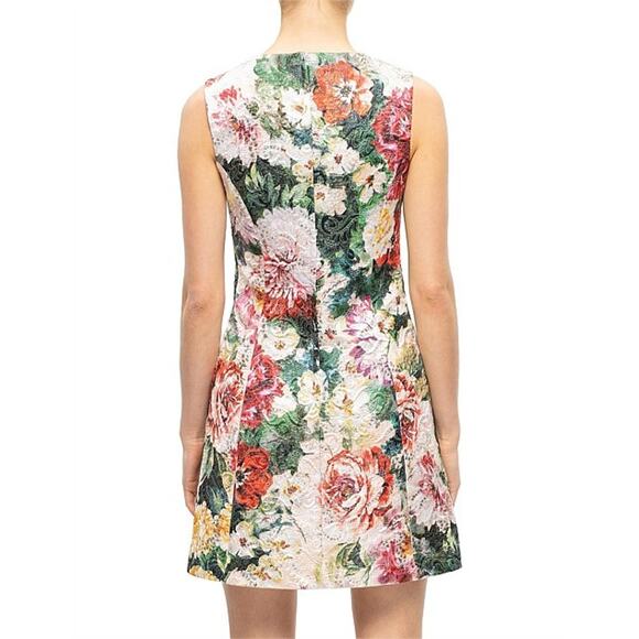 NWT DOLCE & GABBANA Metallic Floral-Print Cotton-Blend Brocade Mini Dress 42 M - Picture 3 of 14